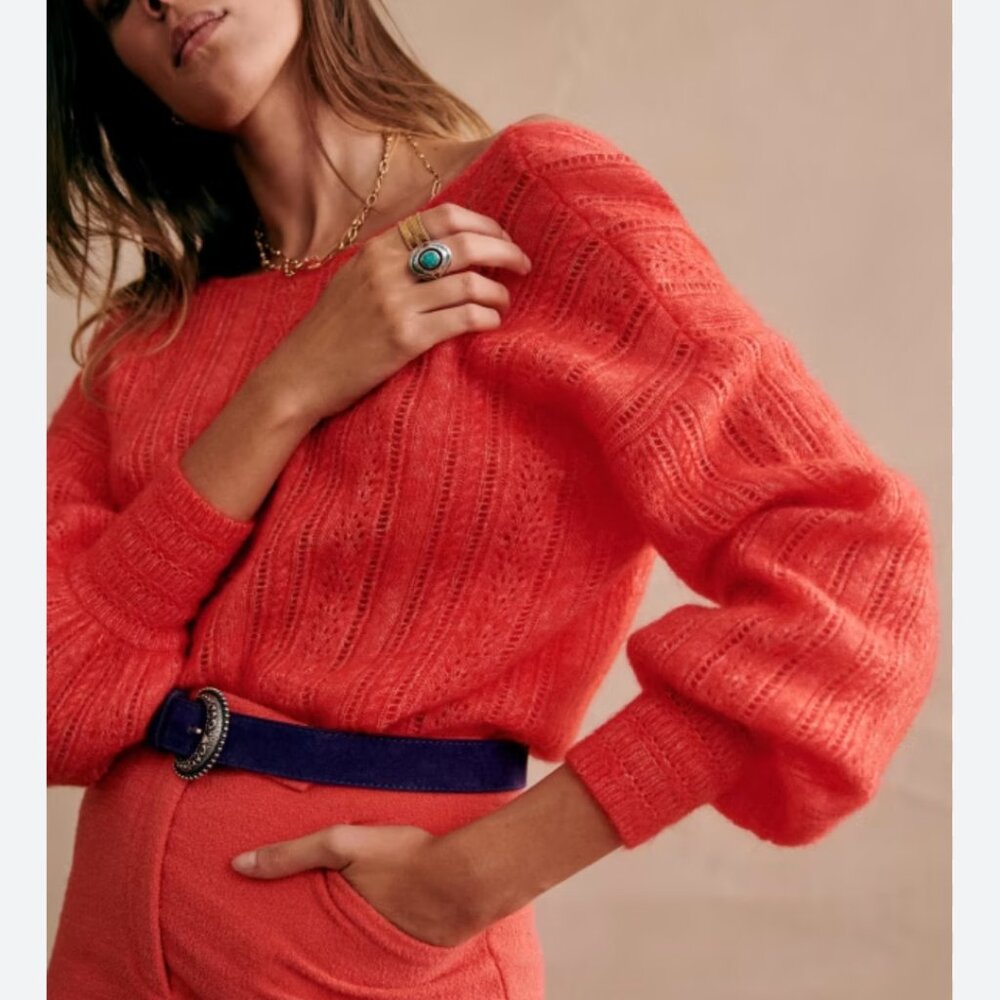NWT Sezane Cristina Jumper Orange Sanguine Sweater French Wool Mohair V Neck